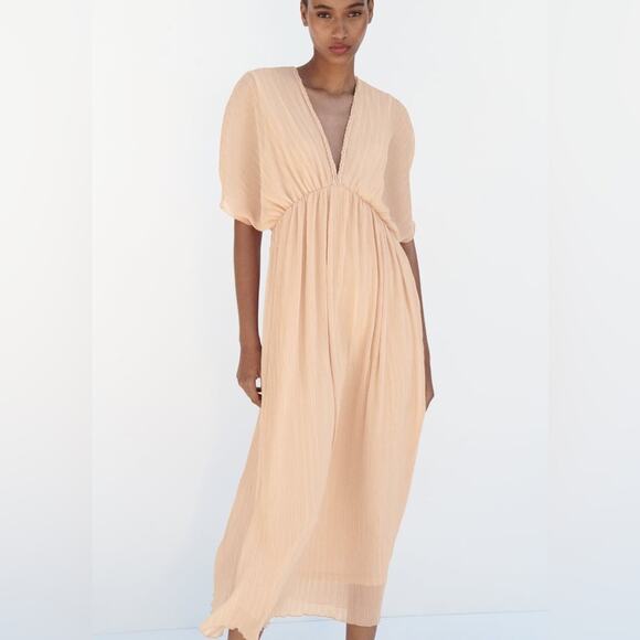 ZARA PLEATED MIDI DRESS - Picture 1 of 5